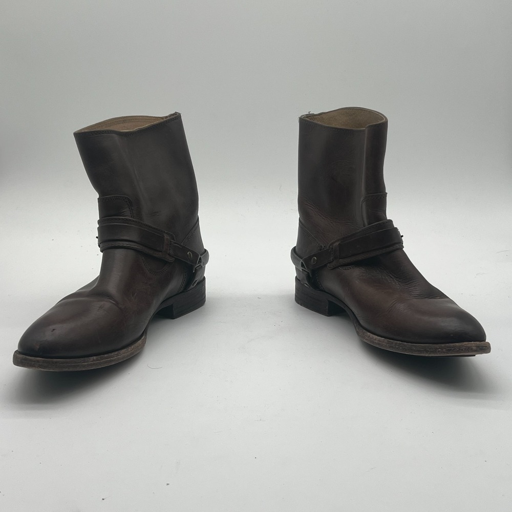 Frye Lindsay Spur Short Brown Leather Pull On Ankle Boots Womens Size 8 B 76990